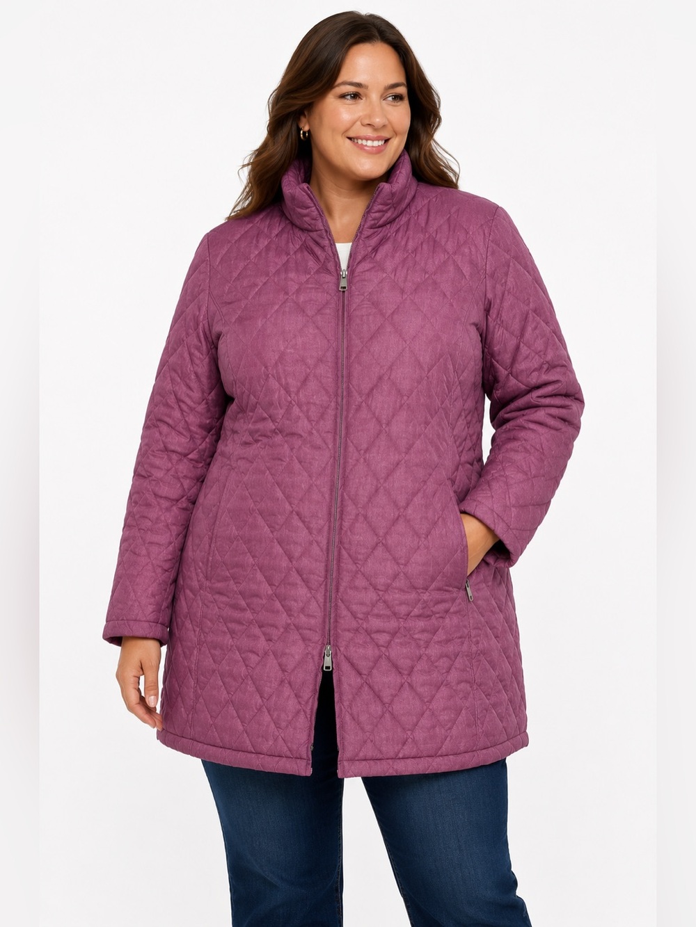 Lands’ End Women’s Plus 2X Quilted Down Coat Purple Heather Mid‎ Length Jacket